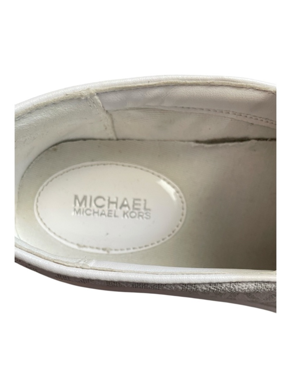 Michael Kors White Keaton Slip-On Sneaker Mini MK PVC Logo size 6/2 - Picture 5 of 10